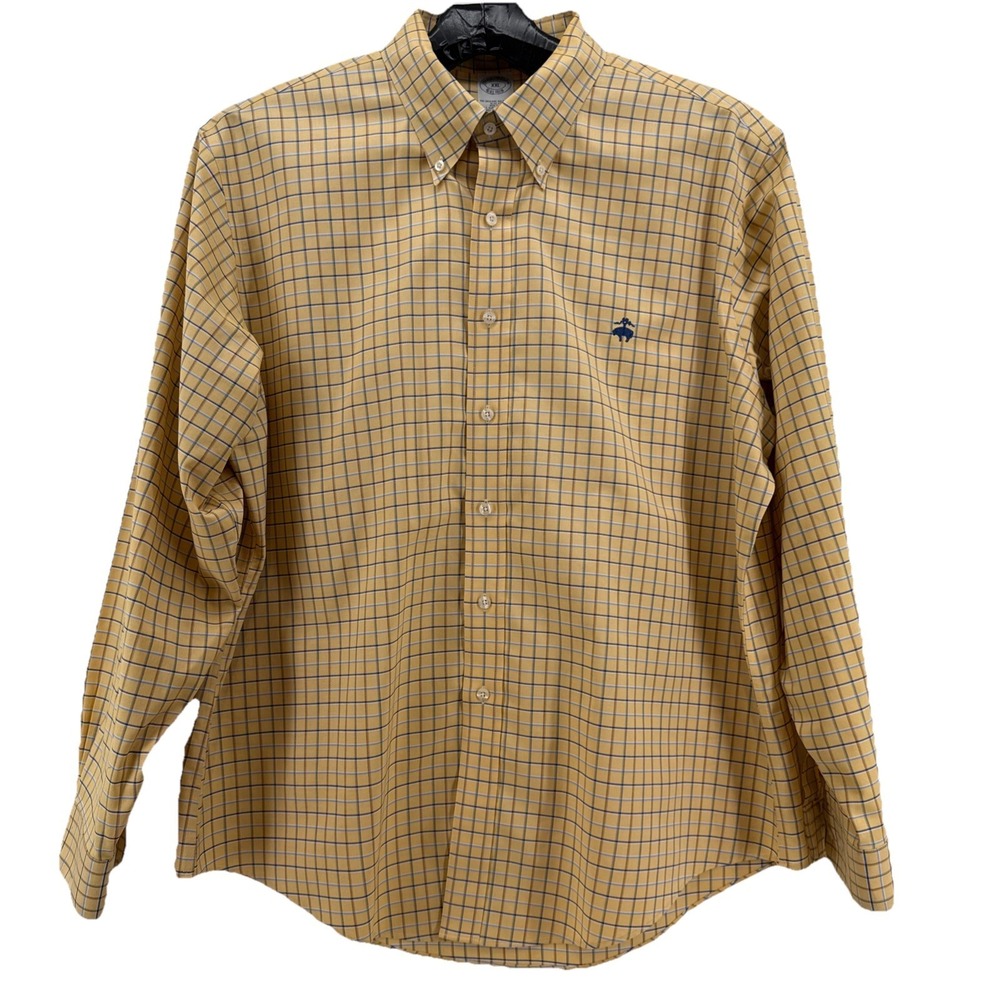 Brooks Brothers Shirt Men's XXL‎ Yellow Windowpane Button Down Slim Fit Preppy